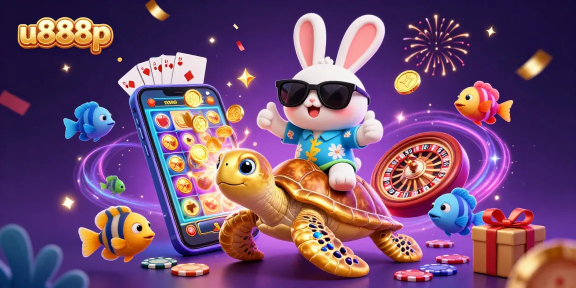 Engage with u888p's colorful slot games featuring a lucky rabbit and golden sea turtle.