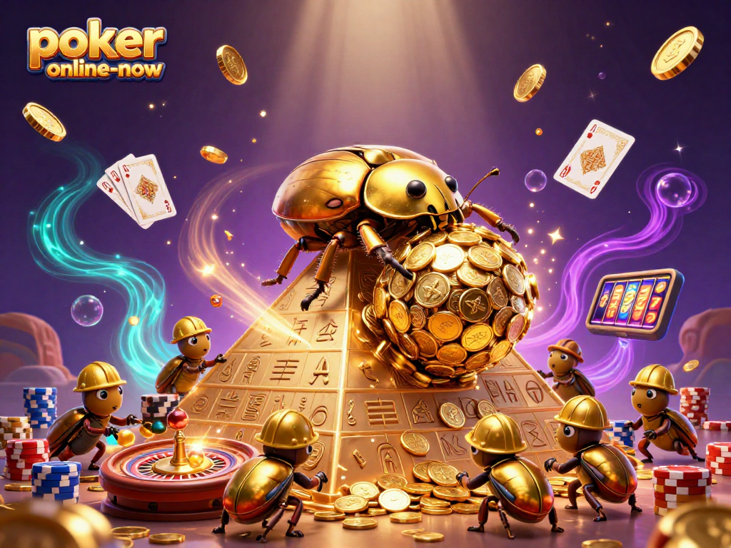 Engage in thrilling gameplay with poker-online-now as the golden beetle rolls coins up the casino pyramid.