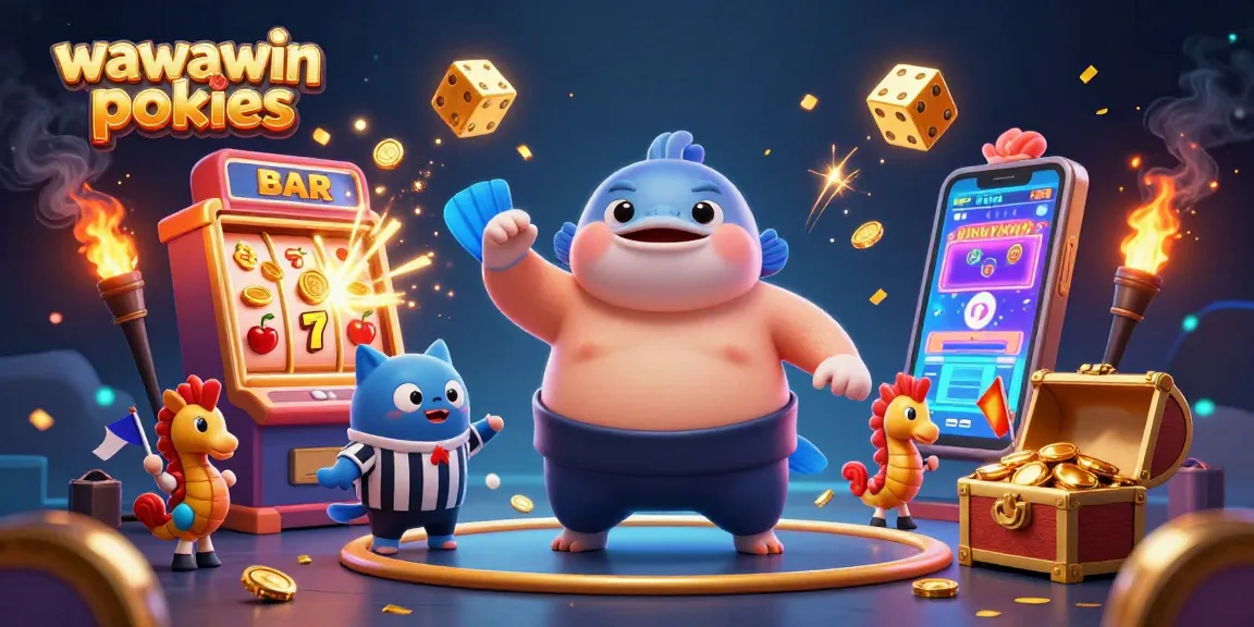 Engage in thrilling wawawin pokies action with vibrant 3D characters and casino game elements.