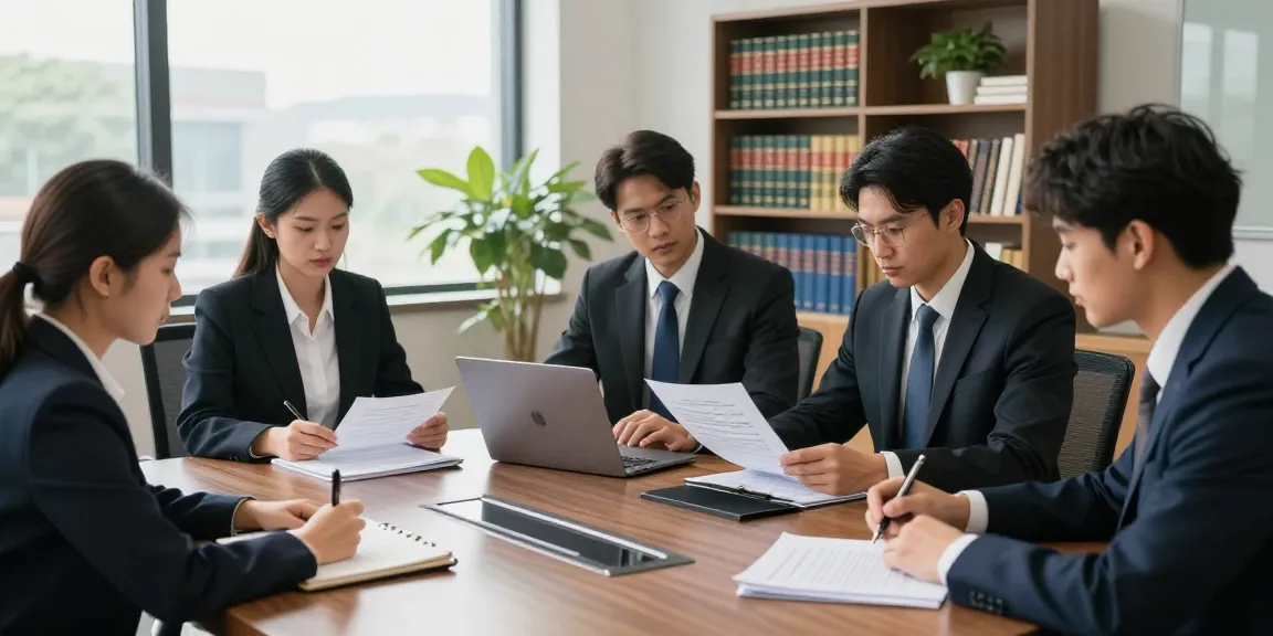 Law firm team consulting on case strategies at their address, embodying professionalism and dedication.