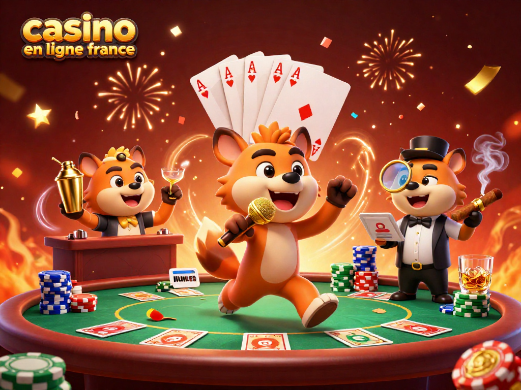 Animation humoristique de hyènes dans un club de casino, avec casino en ligne en France en arrière-plan.