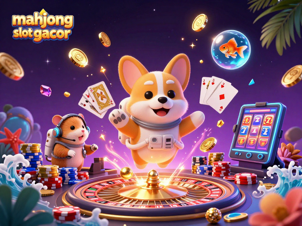 Experience the excitement of mahjong slot gacor with a vibrant 3D casino scene featuring animated characters and dynamic gaming elements.