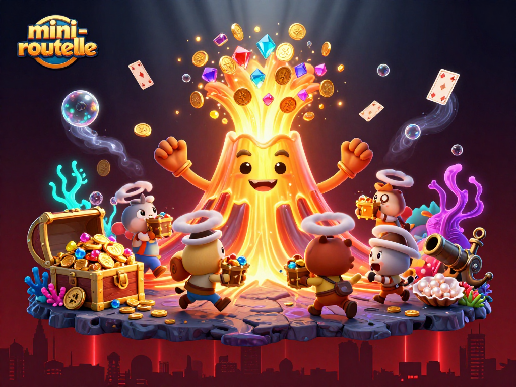 Experience the thrill of mini-roulette with golden volcano and treasure in an exciting gaming atmosphere