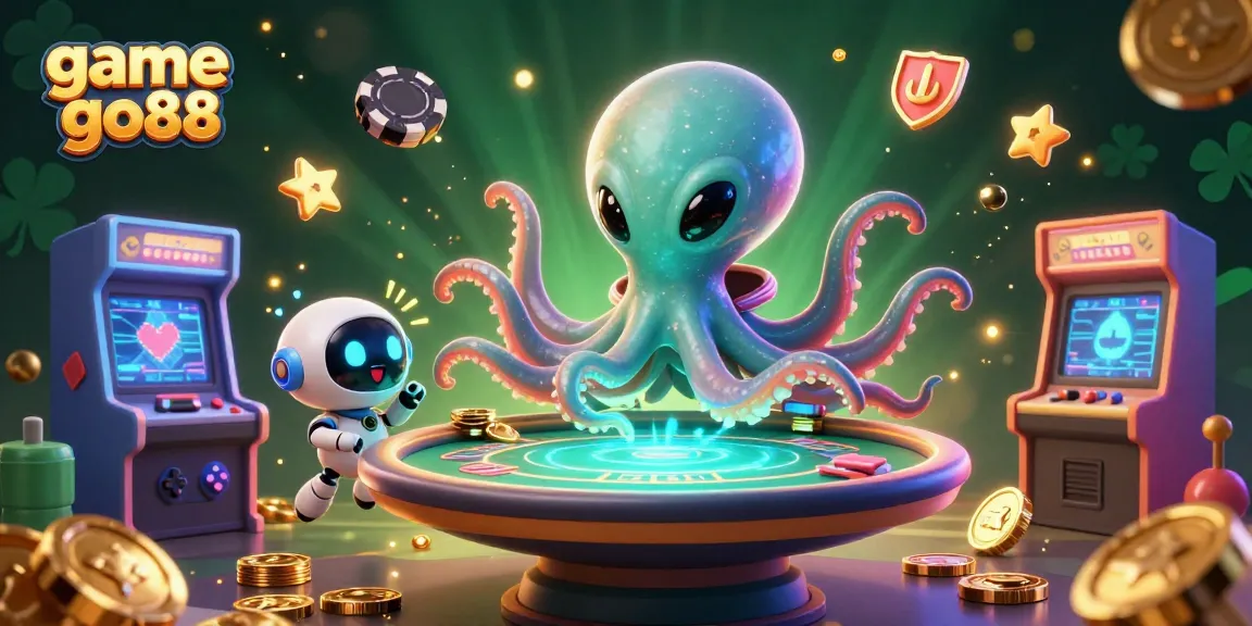 Experience game go88 with a vibrant alien-themed poker casino illustration showcasing fun elements and excitement.