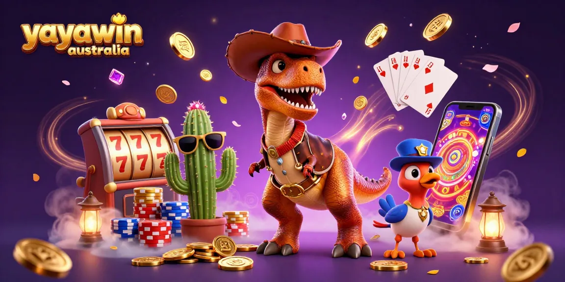 Spin the reels at yayawin australia with vibrant casino action featuring a dinosaur and friends.