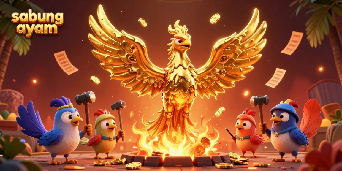 Experience thrilling sabung ayam action with a molten phoenix in a vibrant cockfighting arena.