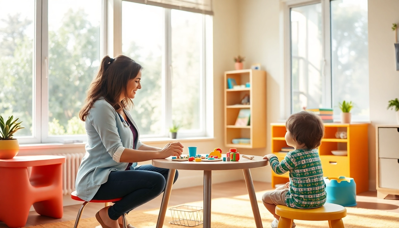 Child engaged in ABA therapy in Livonia with a professional therapist in a colorful room.