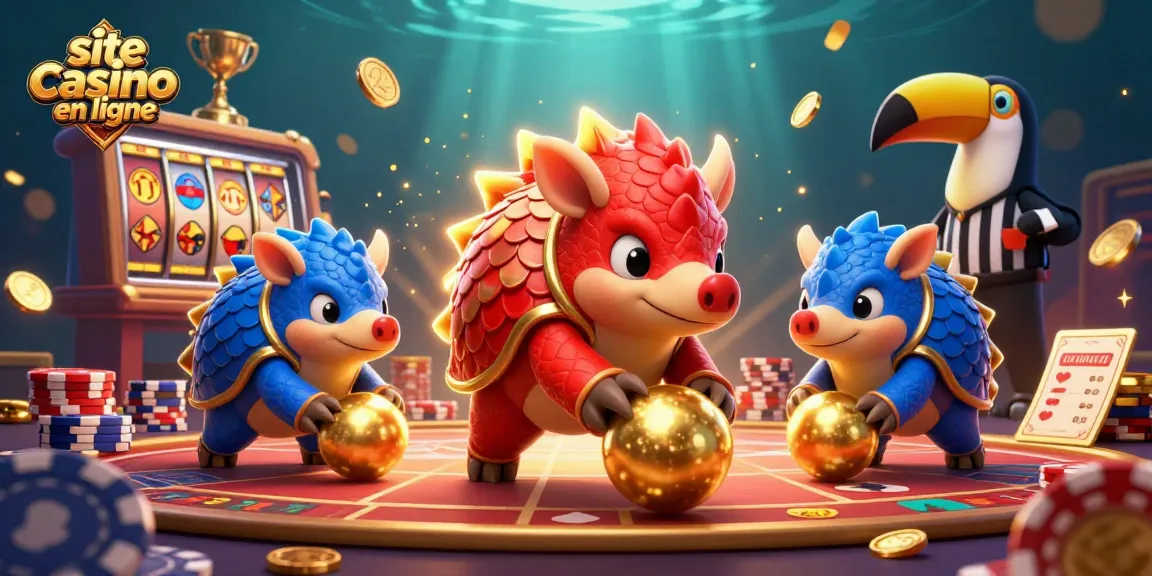 Jouez sur un site casino en ligne avec des pangolins rivaux et des éléments de jeu en 3D.