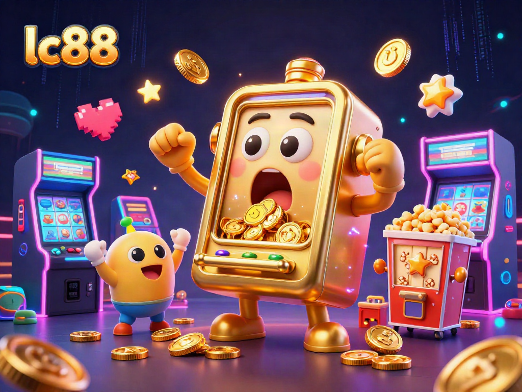 Engage with the exciting lc88 jackpot scene, featuring a golden slot machine in action.