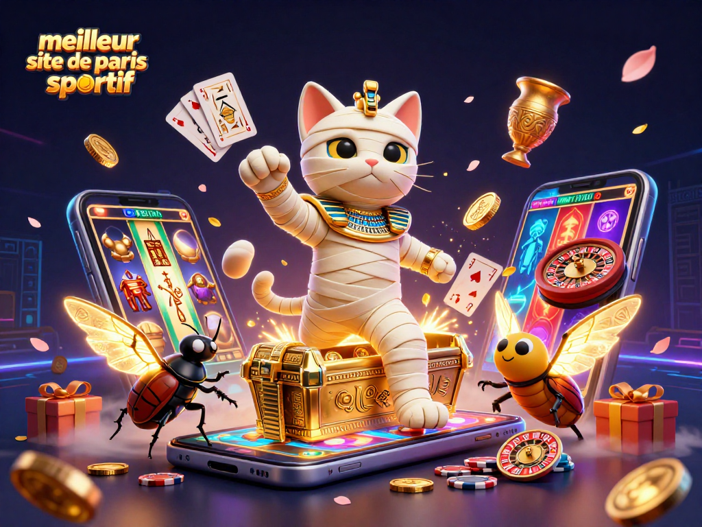 Placer des paris sur le meilleur site de paris sportif avec une illustration dynamique de jeux de casino et de paris sportifs.