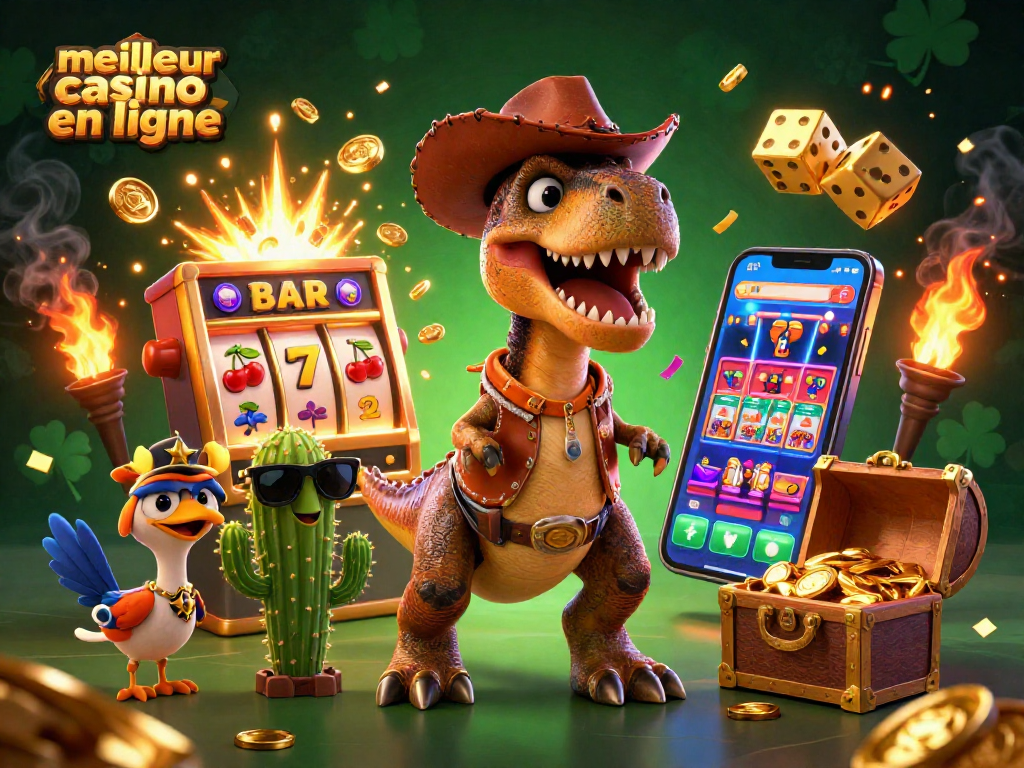 Vivez l'expérience du meilleur casino en ligne avec un T-Rex et un cactus dans un monde de jeux captivants.
