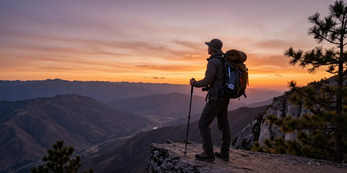 Traveler at stunning mountain viewpoint at sunset, inspired by NAGA2000 adventures.