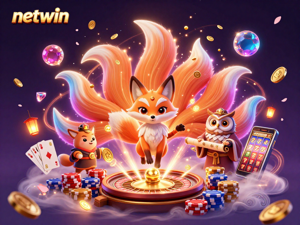 Experience thrilling gaming moments with the vibrant netwin spirit characters surrounded by casino action.