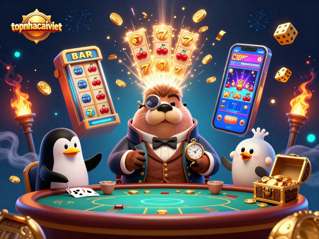 Engaging online gambling action with topnhacaiviet showcasing a jolly walrus at an underwater poker table.