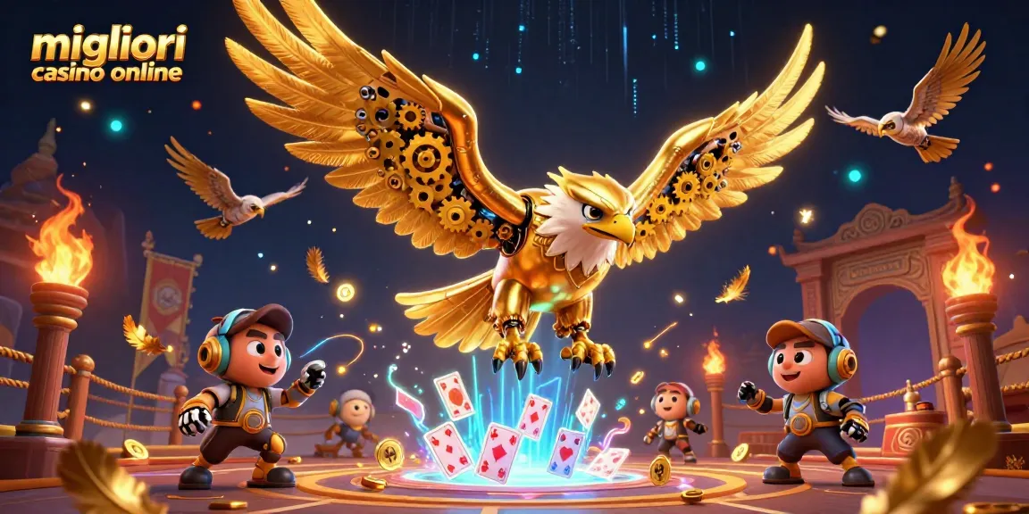 Scopri i migliori casino online avventurandoti in un volo con l'aquila dorata e carte olografiche.
