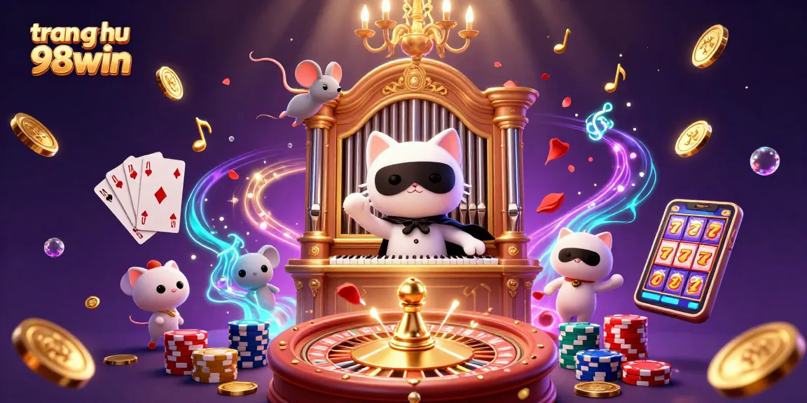 Experience the thrill of gaming with trang chu 98win's dynamic casino illustration featuring golden coins and roulette action.
