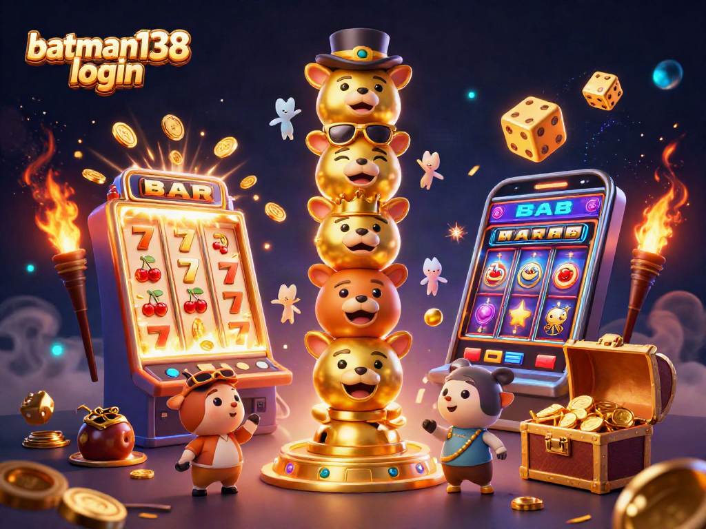 Engage in thrilling gameplay with batman138 login at the vibrant online casino atmosphere filled with gold coins and exciting slot symbols.