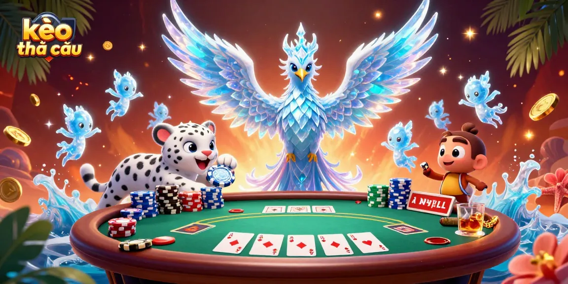 Engage in exciting kèo nhà cái with an enchanting ice phoenix, poker elements, and vibrant casino visuals.