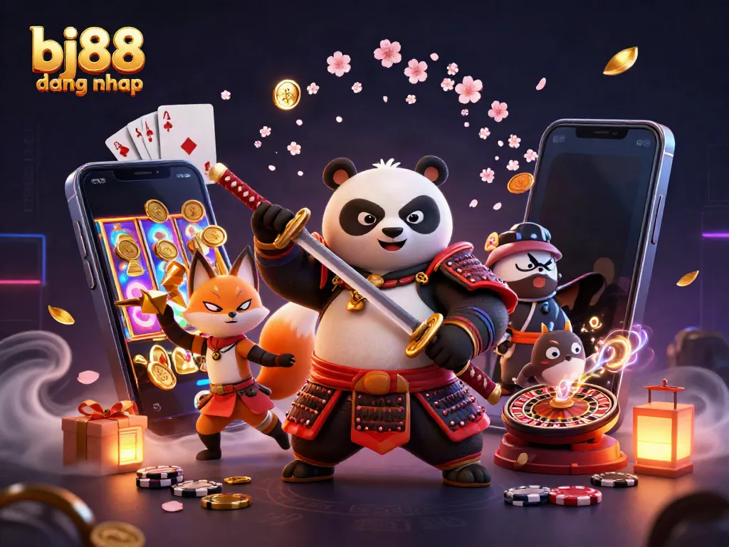 Engage in the thrill of bj88 dang nhap with 3D characters amidst vibrant casino elements.
