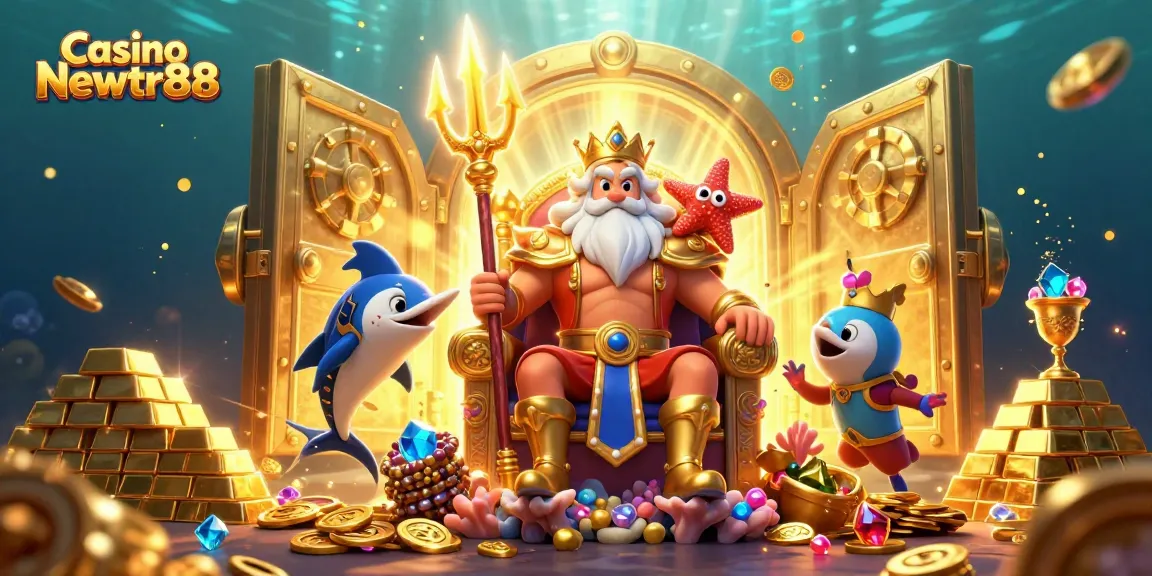Experience excitement at Casino Newtr88 with vibrant treasures and gaming elements in a captivating underwater scene.