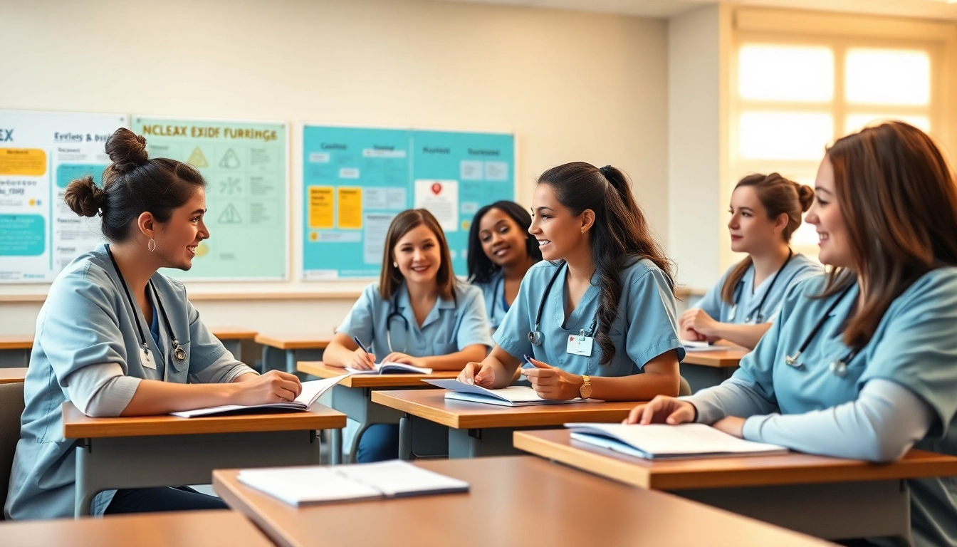 Engaged students at the Houston Trusted Nclex review center collaborating and studying NCLEX materials.