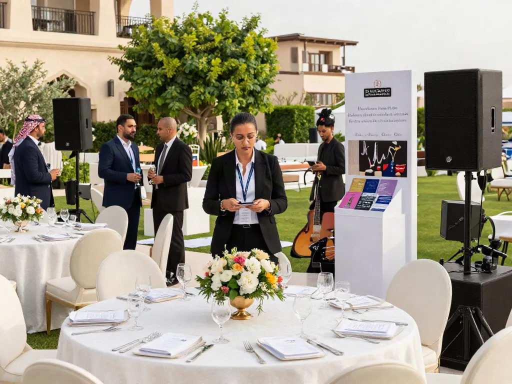 Event rentals setup at a luxury venue showcasing professional orchestration and elegant decor.