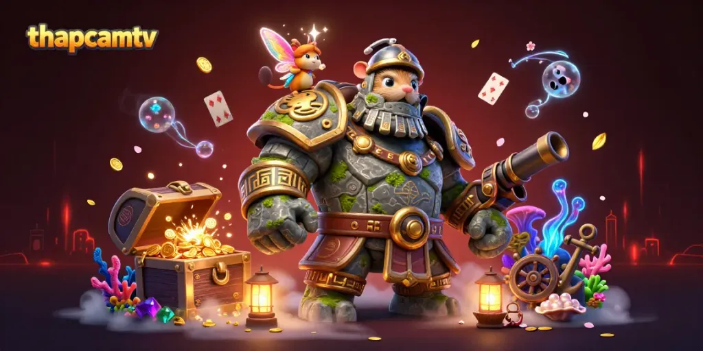 Experience thrilling gameplay at thapcamtv, showcasing golden treasure chests and magical elements.