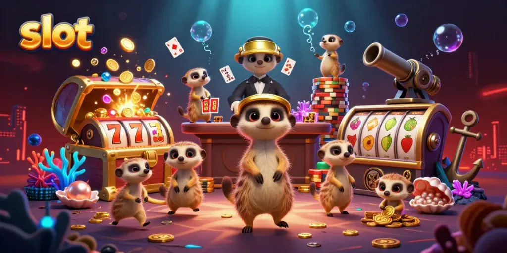 Berinteraksi dengan slot yang penuh keberuntungan sambil mengeksplorasi kasino yang dikelola oleh meerkat.