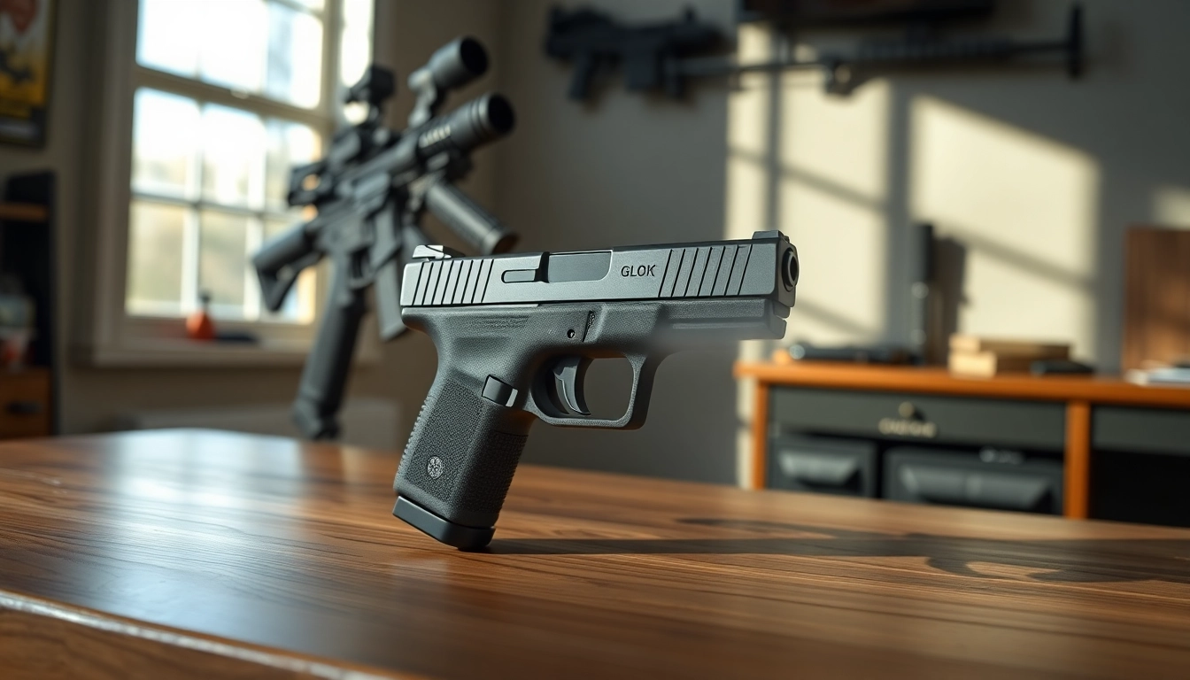 Capture the elegance of the glock 43x mos showcasing its sleek design and tactical features.