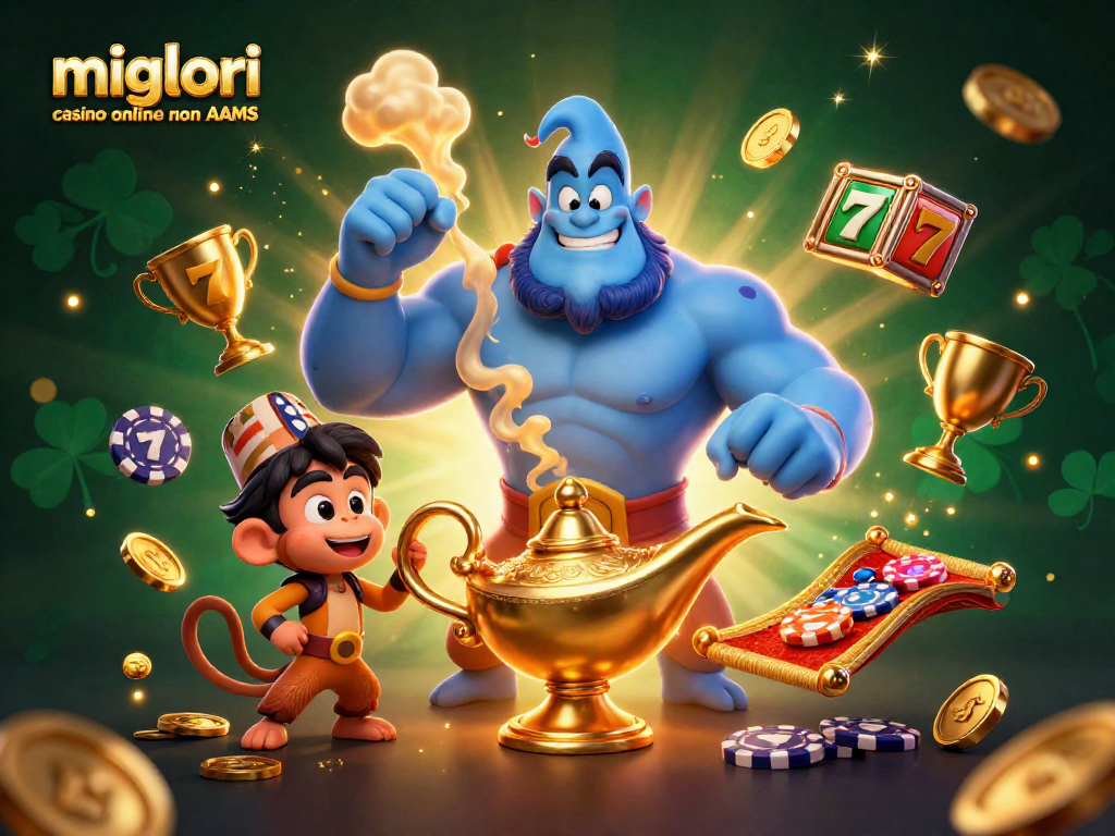 Gioca ai migliori casino online non AAMS con fantastici jackpot e simboli colorati in un'illustrazione avvincente.