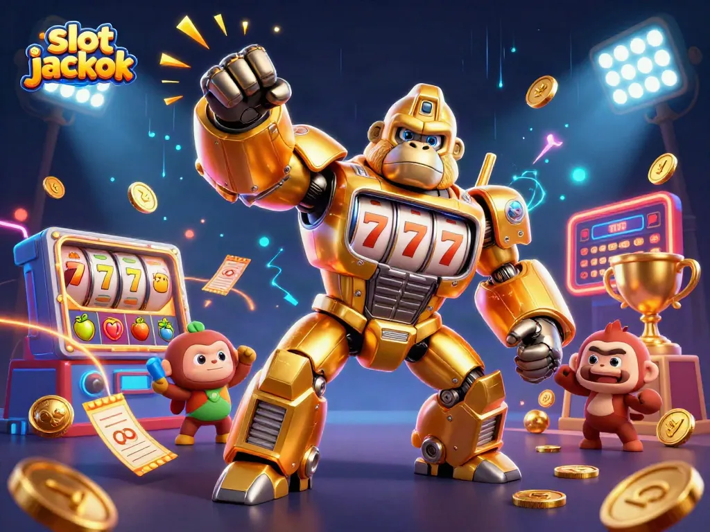 Experience thrilling slot jackpot action with our dynamic 3D illustration, showcasing vibrant casino elements and excitement.